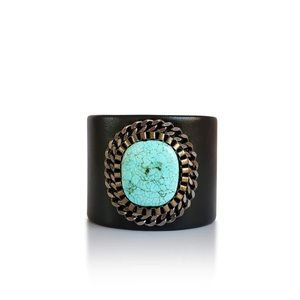 Ilze Turquoise Full Moon Black Leather Cuff